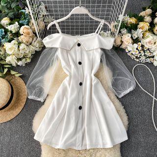 Cold-shoulder Chiffon-sleeve A-line Dress
