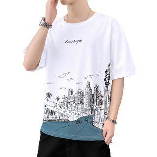 Short-sleeve Building Print T-shirt