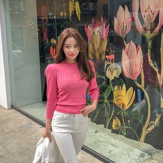 Puff-shoulder Cable Knit Top