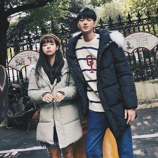 Couple Matching Furry Trim Hooded Puffer Jacket
