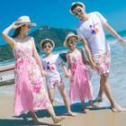 Family Matching Floral Print Sundress / Printed Short-sleeve T-shirt + Shorts