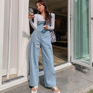 Tie-back Wide-leg Suspender Jeans Light Blue - One Size