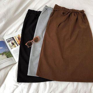 Plain Acrylic High-waist Lace-up Skirt