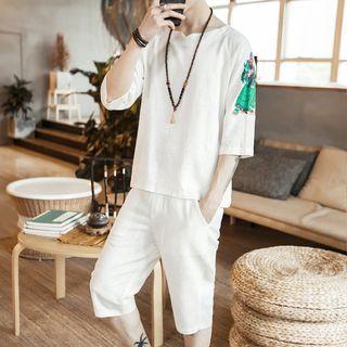 Set: Printed 3/4 Sleeve T-shirt + Capri Pants