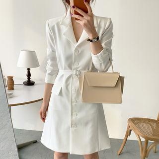 Notched-lapel Single-breasted Dress With Belt