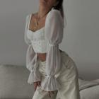 Puff Sleeve Square-neck Lace-up Crop Blouse