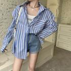 Striped Cut-out Shirt Stripe - Blue - One Size