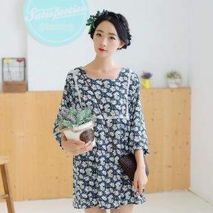 3/4-sleeve Floral Print Chiffon Dress