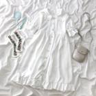 Ruffled Collared Short-sleeve Mini A-line Dress White - One Size