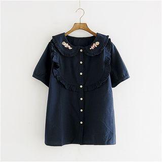 Embroidery Frilled Blouse