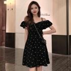Off-shoulder Dot Print Ruffled A-line Dress