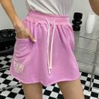 Drawstring Letter Patch-pocket Miniskirt