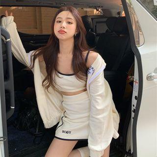 Set: Lettering Jacket + Crop Tank Top + Mini Skirt
