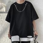 Elbow-sleeve Chain Strap Mock Two-piece T-shirt