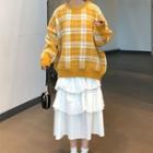 Plaid Sweater / Tiered Midi Skirt