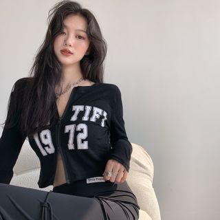 Long-sleeve Lettering Zipped Top