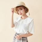 Frilled Trim Collar Short Sleeve Shirt Off-white - One Size