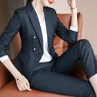 Set: Double-breasted Blazer + Long-sleeve Shirt + Dress Pants