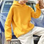 Long-sleeve Hooded Plain Top Yellow - One Size