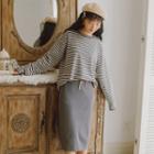 Set: Striped Crewneck Sweater + Knit Dress Gray - One Size