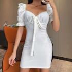 Short-sleeve Bow-front Mini Bodycon Dress
