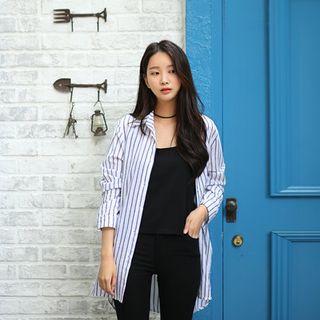 Long-sleeve Linen Blend Stripe Shirt