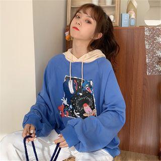 Contrast Trim Print Oversized Hoodie