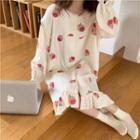 Long-sleeve Peach Print Sleep Dress White - One Size