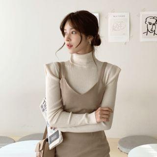 Turtle-neck Puff-shoulder Knit Top