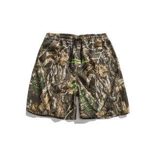 Print Drawstring Wide Leg Shorts
