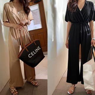 Notch-lapel Drawcord-waist Jumpsuit