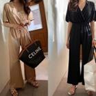 Notch-lapel Drawcord-waist Jumpsuit