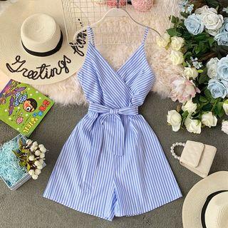 V-neck Striped Sleeveless Playsuit