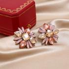 Rhinestone Flower Earring 1 Pair - Pink - One Size