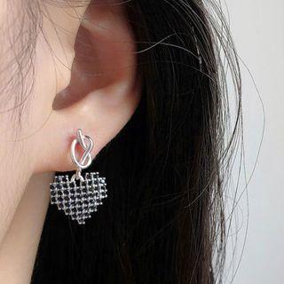 925 Sterling Silver Knot Rhinestone Heart Dangle Earring
