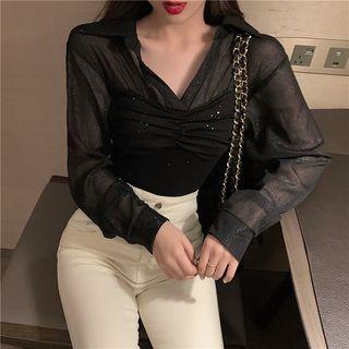 Long-sleeve Glitter Panel Shirt