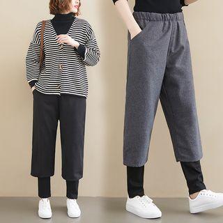 Mock Two-piece High-waist Woolen Pants