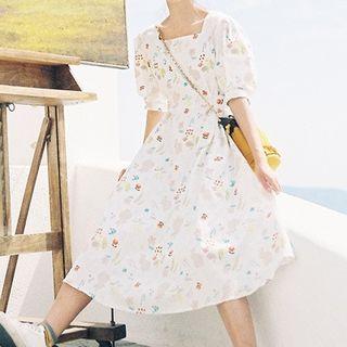 Rabbit Printed Square Neck Dress
