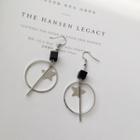 Geometric Alloy Wooden Cube Dangle Earring 1 Pair - Gold - One Size