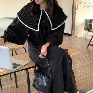 Long-sleeve Wide Collar Button-up Midi Dress