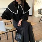 Long-sleeve Wide Collar Button-up Midi Dress