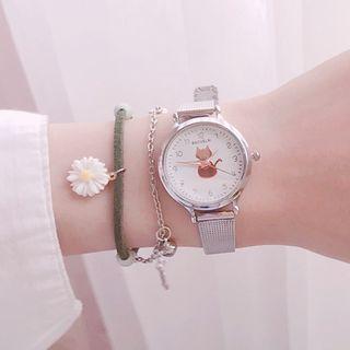 Set: Cat Print Strap Watch + Cord Bracelet