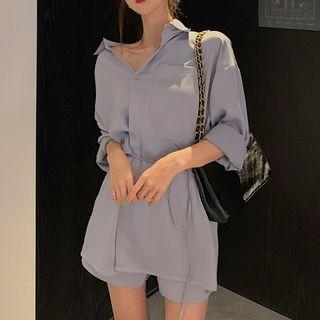 Long-sleeve Plain Shirt + Plain Shorts