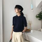 Elbow-sleeved Collared Knit Top