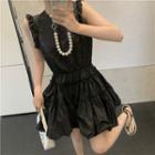 Sleeveless Plain Frilled Dress Black - One Size