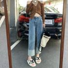 High Waist Color Panel Jeans