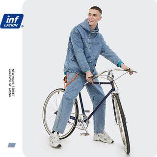 Washed Denim Hooded Jacket / Straight-cut Jeans