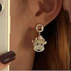 Rhinestone Cow Drop Earring 1 Pair - 925 Silver Stud - Gold - One Size