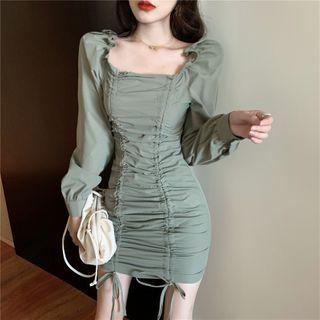 Boatneck Drawstring Mini Dress