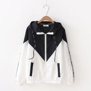 Color Block Zip Up Hooded Jacket